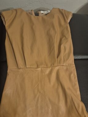 DO+BE Tan Faux Leather & Knit Paneled Dress